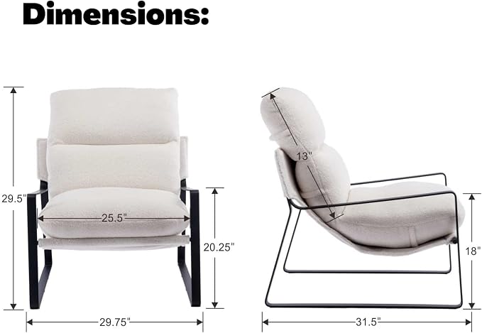 LukeAlon Modern Sherpa Accent Armchairs Set of 2, Upholstered Living Room Chairs - Image 2