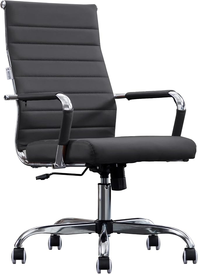 Home Office Chair Ribbed, Modern Leather Conference Room Chairs, Ergonomic by BOWTHY