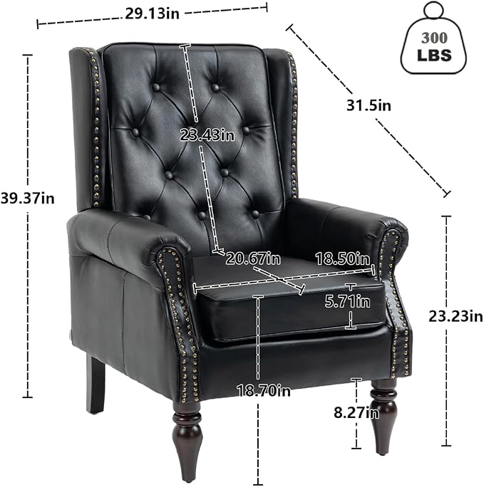 Mid-Century Wingback Chair, PU Leather Accent Chair Armchair - Image 3