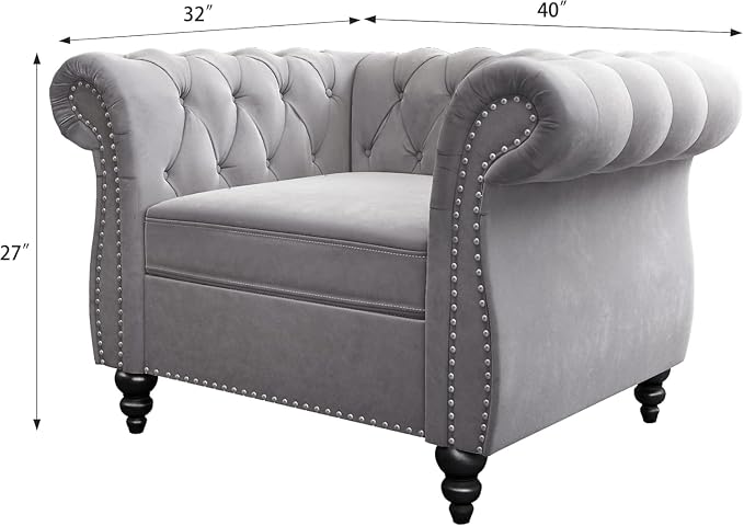 Living Room Chair, Modern Velvet Chesterfield Sofa Chair, Mid Century Single - Image 2