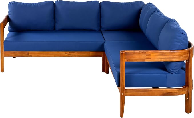VilroCaz Outdoor Patio Furniture Set, L-Shaped Acacia Wood Sectional Sofa - Image 4
