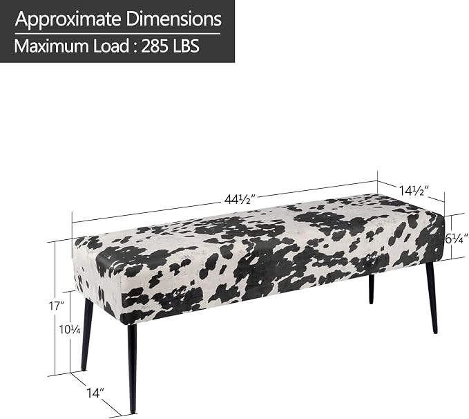 DUHOME Velvet Bench Ottoman, Upholstered Bedroom Benches Cow Print End of Bed - Image 3