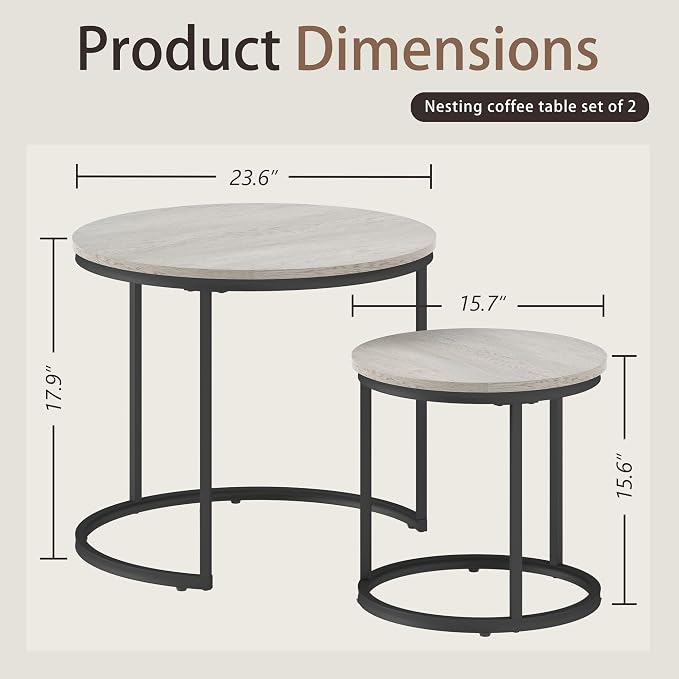 Otterease Nesting Tables Set of 2, Round Coffee Table, Small Nesting Coffee - Image 2