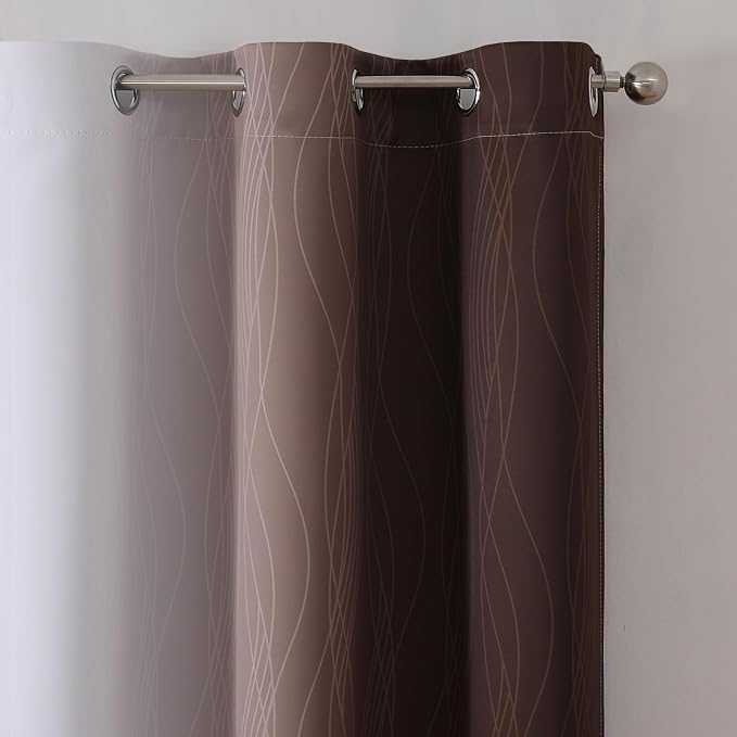 Estelar Textiler Brown and Greyish White Ombre Blackout Curtains - Image 4