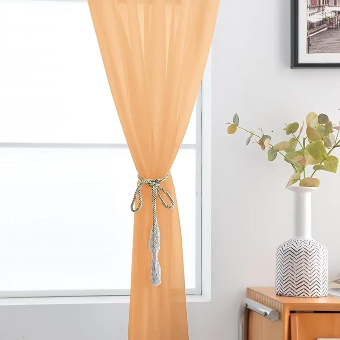 SpaceDresser Basic Rod Pocket Sheer Voile Window Curtain Panels Beige 1 Pair 2 - Image 4