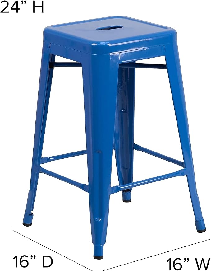 Flash Furniture Kai Commercial Grade 24" High Backless Blue Metal - Image 3