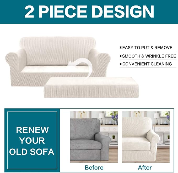 Turquoize Stretch Sofa Slipcover 2 Pieces Sofa Cover Couch Cover - Image 4