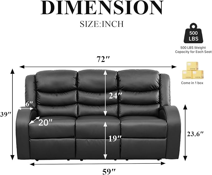 3-Piece Couch Living Room Furniture Sets, Sectional Recliner Sofa Set, Leather - Image 2
