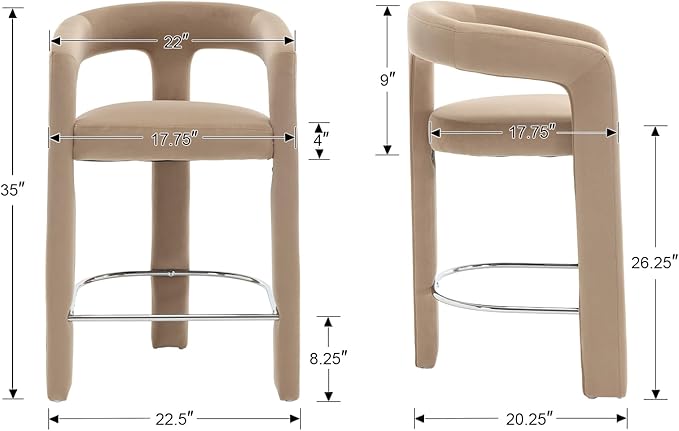 HNY 26 Inch Modern Tall Barrel Bar Stools Set of 2, Velvet Upholstered Barstools - Image 2