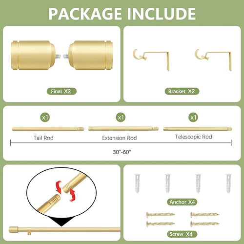 5/8” Diameter Curtain Rods 30-60 Inch, - Image 2