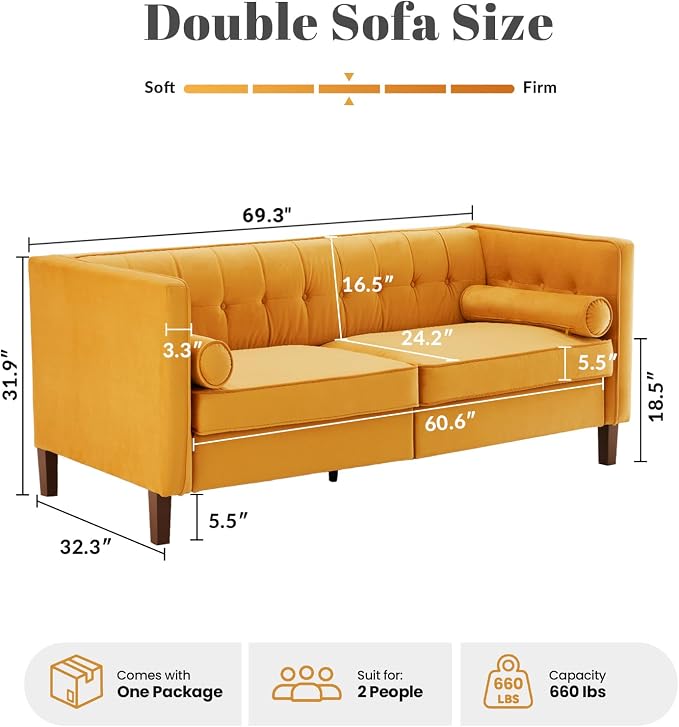 Dreamsir 58'' W Velvet Sofa, Mid-Century Modern Love Seats Sofa Furniture - Image 2