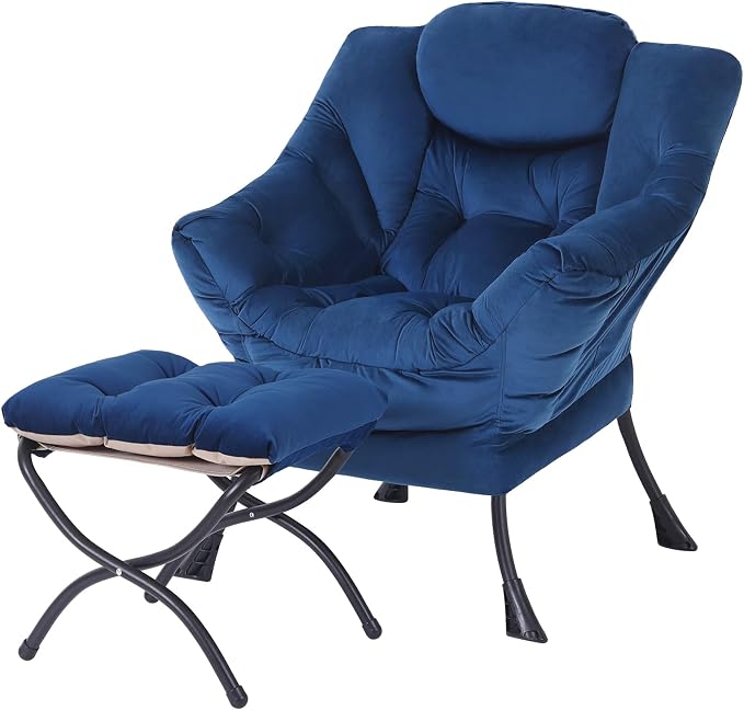 MBOOYOME Lazy Chair with Folding Ottoman, Modern Accent Armchair with Armrests by MBOOYOME