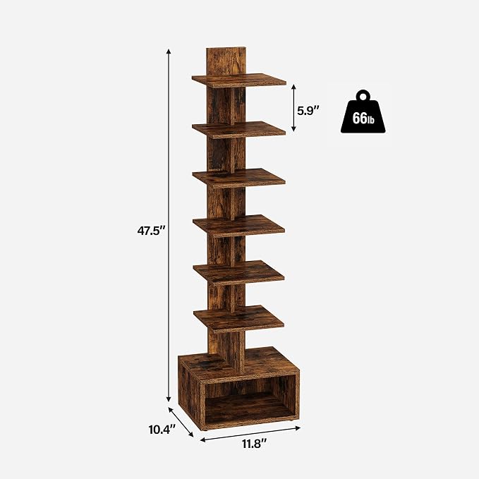 TUTOTAK Narrow Bookshelf, Vertical 8-Tier Bookcase, Spine Book Shelf - Image 2