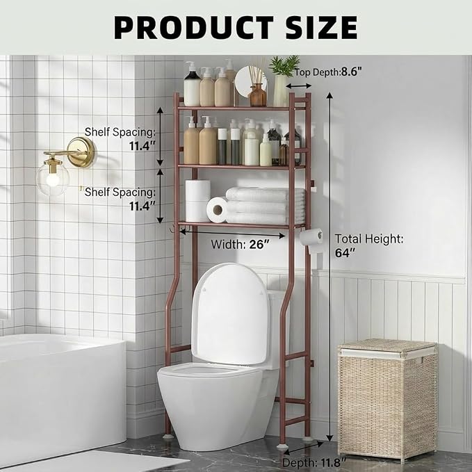 GloTika 3-Tier Over Toilet Storage - 150lb Total Capacity Metal Bathroom - Image 2
