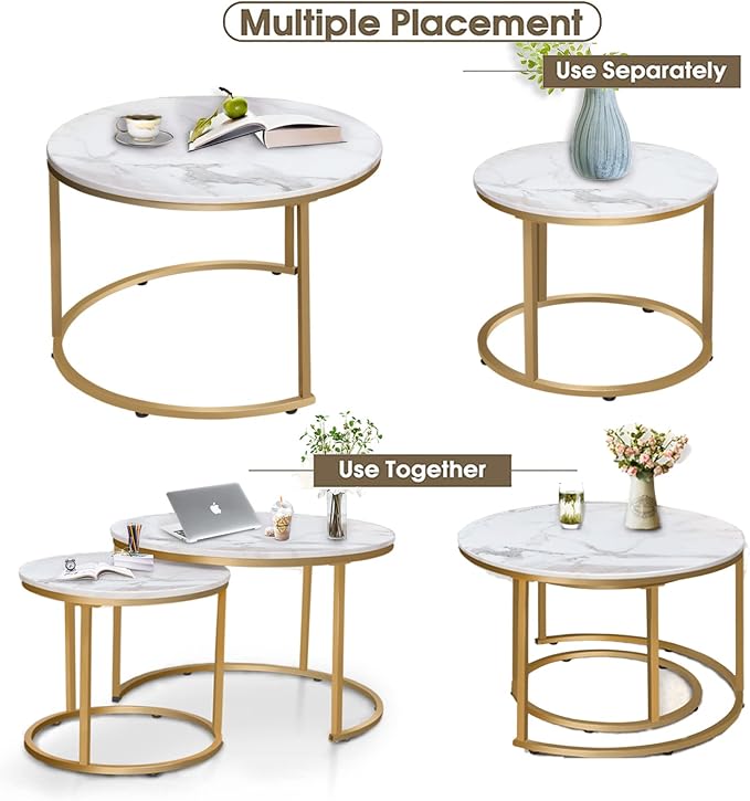 Garden 4 you Nesting Coffee Table Faux White Marble - Image 6