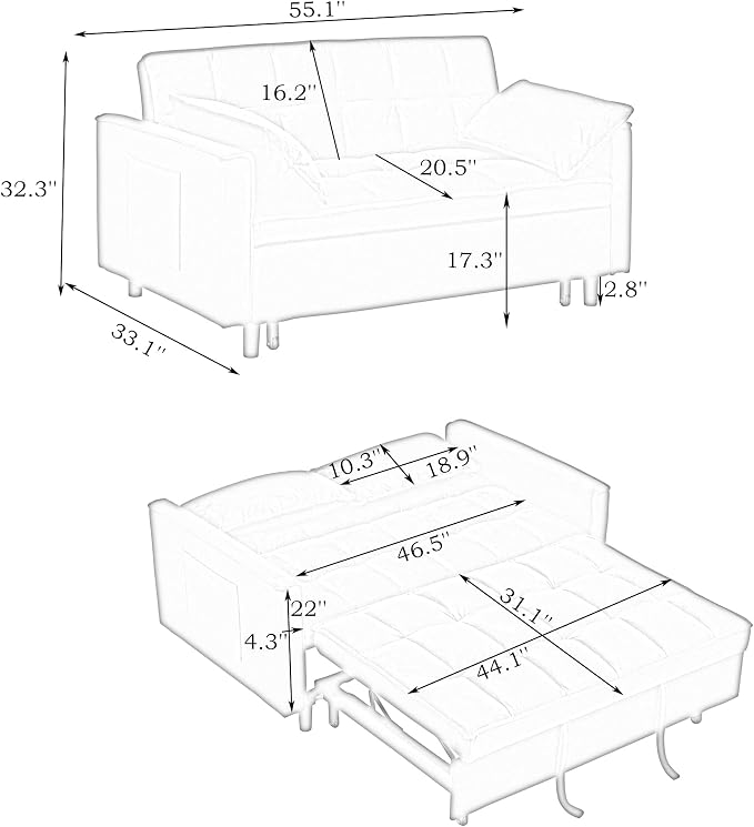 3 in 1 Convertible Sofa Bed, Loveseat Sleeper Sofa - Image 2
