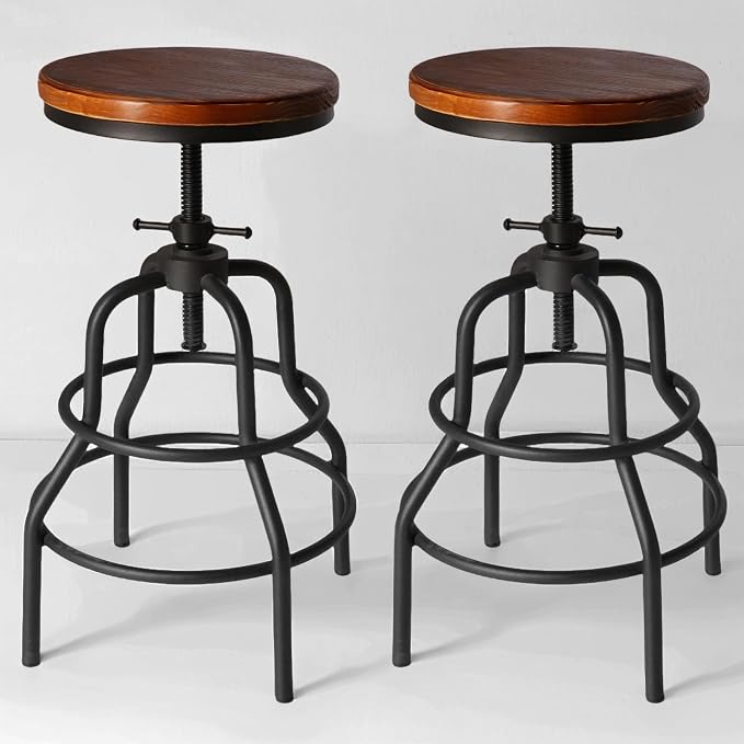 Industrial Vintage Counter Stool, Kitchen Counter Height Adjustable Swivel Chair - Image 9