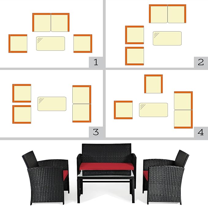 Tangkula Patio Wicker Conversation Furniture Set, Patiojoy Sofa & Table Set w/4 - Image 9