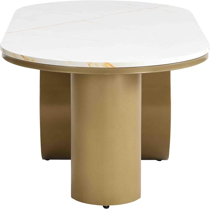 Modern Oval Coffee Table, 47.24" White Faux Marble Coffee Table - Image 7