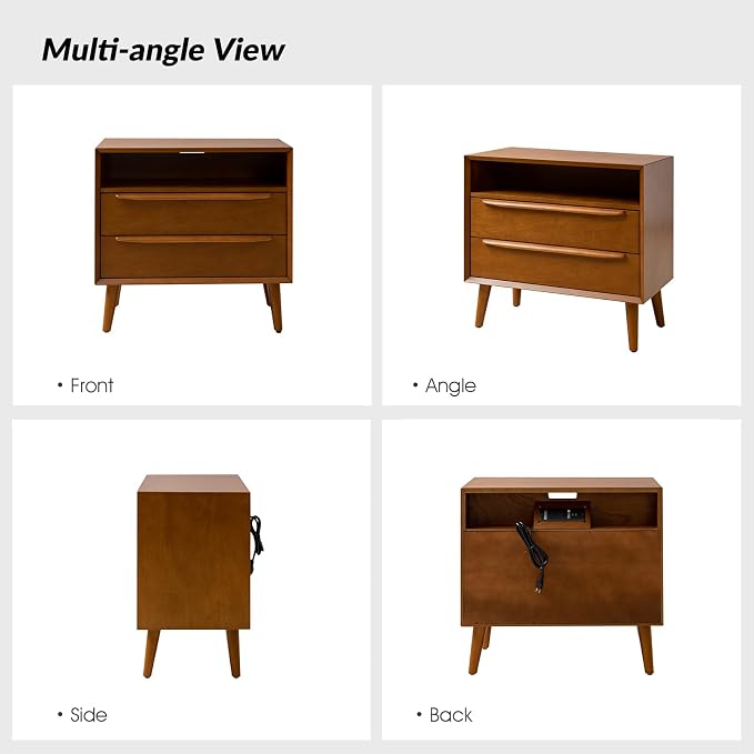 HULALA HOME End Table with Charging Station, Mid-Century Modern 2 Drawer and - Image 7