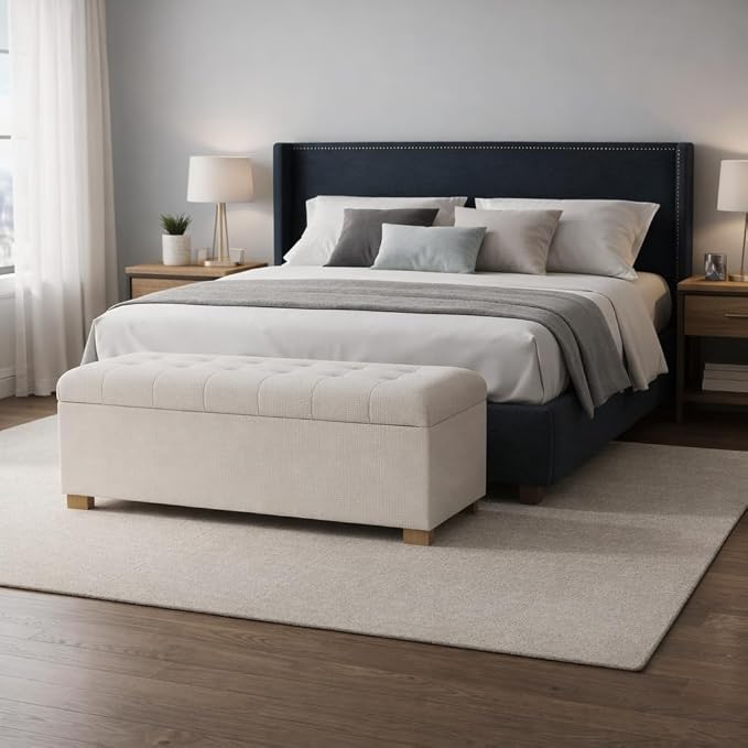 Homepop Home Decor | Upholstered Large Tufted Ottoman Storage Bench | Ottoman - Image 2