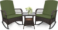 LEVELEVE 3 pcs Rocking Bistro Set Conversation Chairs PE Wicker Outdoor Rocking by Enjoyyourlife