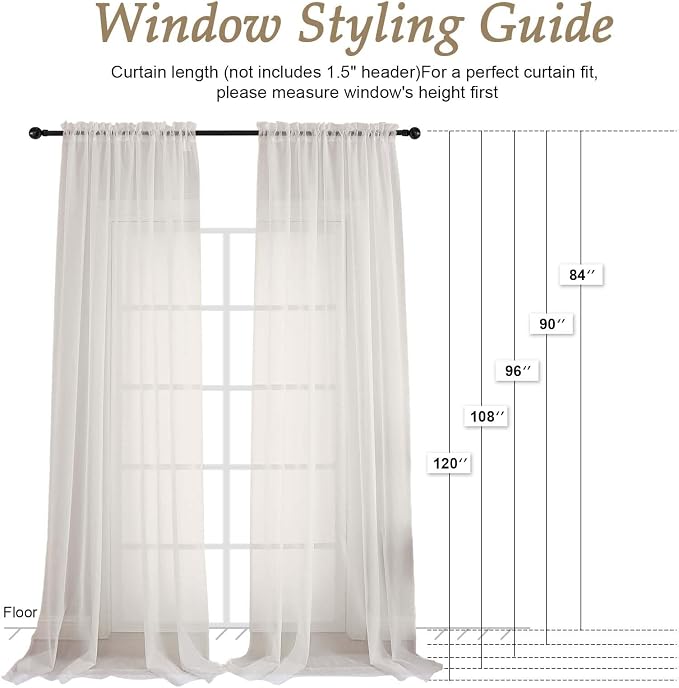 OVZME Ivory Bedroom Curtains 96 Length - Image 2