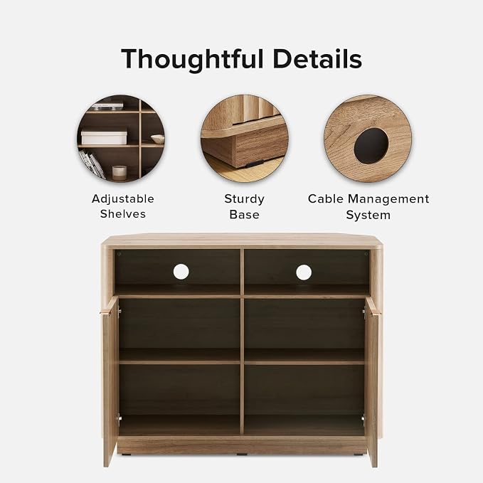 mopio Brooklyn Corner Storage Cabinet, Mid Century Modern Buffet, Entertainment - Image 4