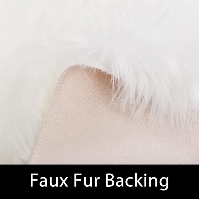 Latepis White Fur Rug 5x6.7, Faux Sheepskin Fluffy Washable Rug - Image 3