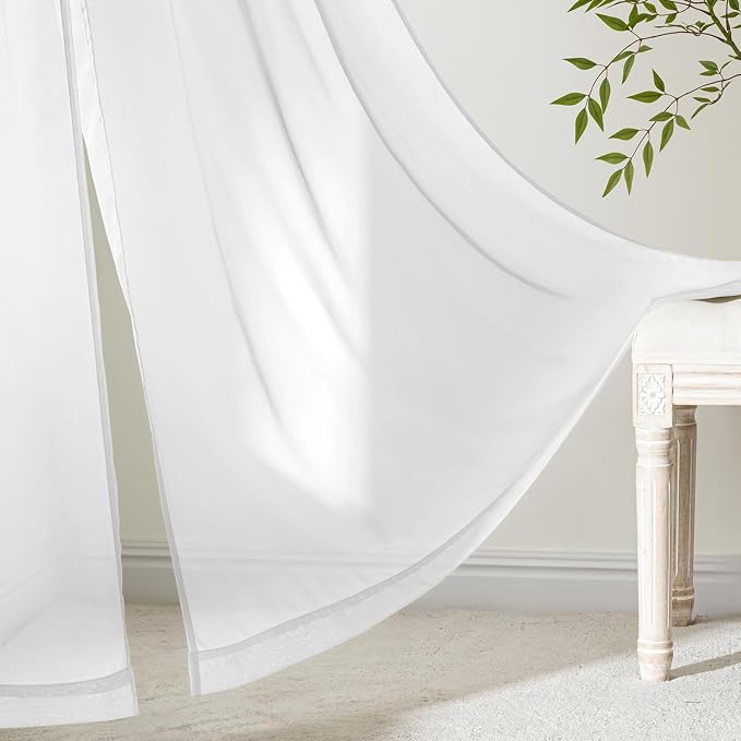 MIULEE White Sheer Curtains 100 Inches Long, 4 Panels Set, Light Filtering - Image 6