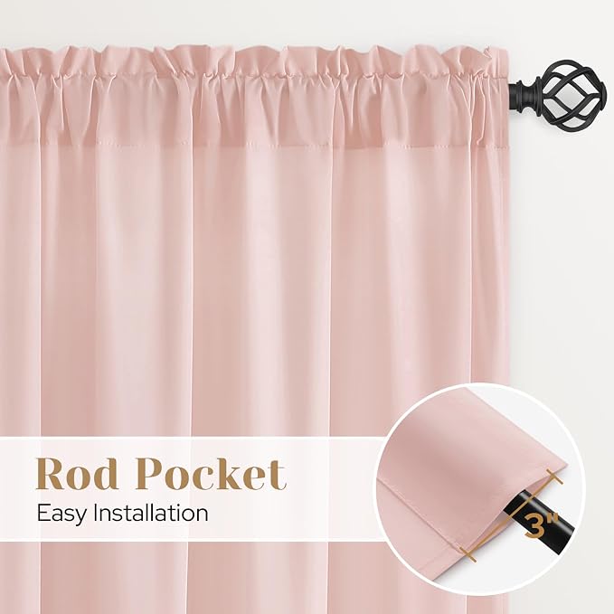HOMEIDEAS Non-See-Through Blush Pink Privacy Sheer Curtains, 52 X 63 Inches - Image 5