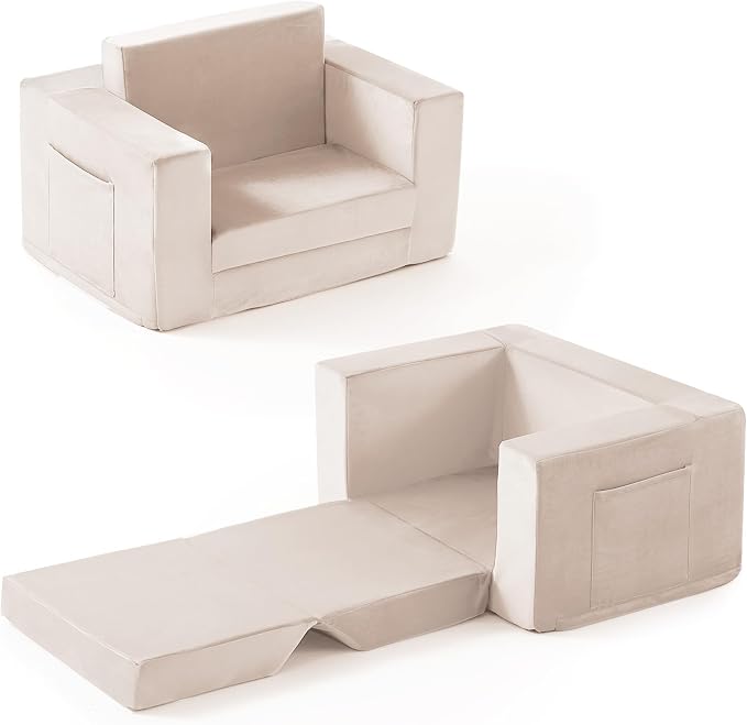 Kids Couch, 2-in-1 Toddler Chair Comfy 1-3 Years, Convertible Kids Chair by Enjoyabetterchildhood