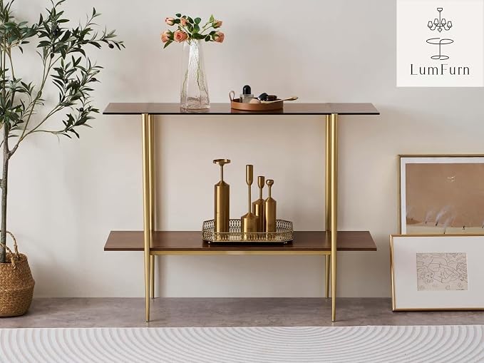 LumFurn Glass Console Table for Living Room, Foyer & Entrance, 2-Tiers - Image 3