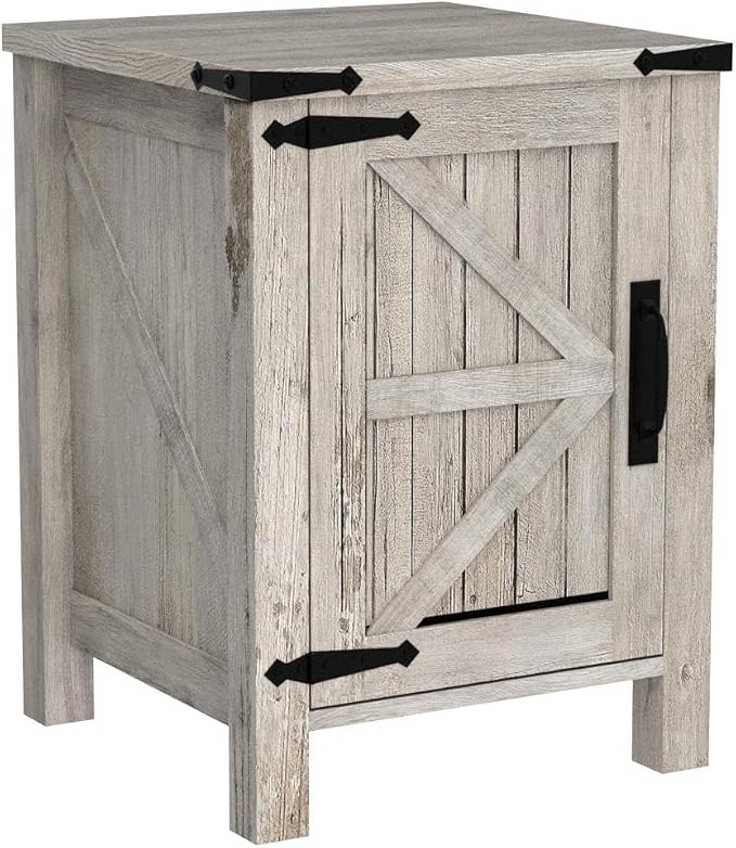 OKD Nightstand with Charging Station, 18 Inch Farmhouse End Table with Barn - Image 4