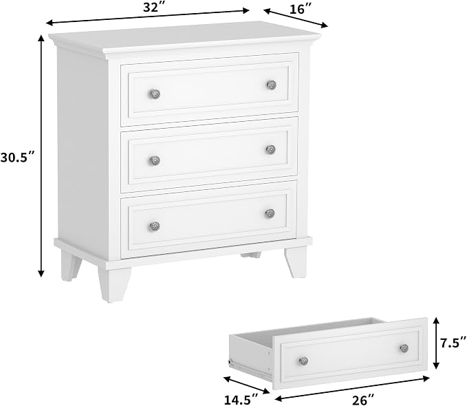 IDEALHOUSE 3 Drawer Dresser, Wooden Storage Chest of Drawers - Image 2