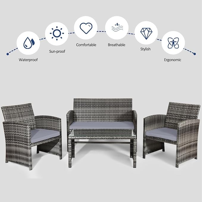 Tangkula 8 Pieces Patio Wicker Conversation Furniture Set, Patiojoy Sofa & - Image 9