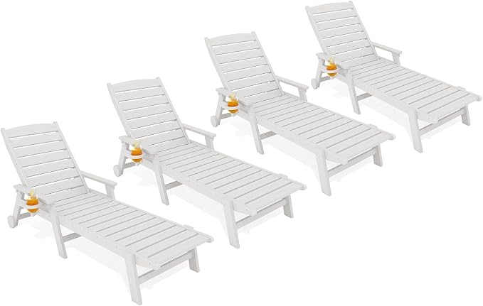 KINGYES HDPE Lounge Chair Outdoor Set of 4, Patio Chaise Lounge Recliner by KINGYES
