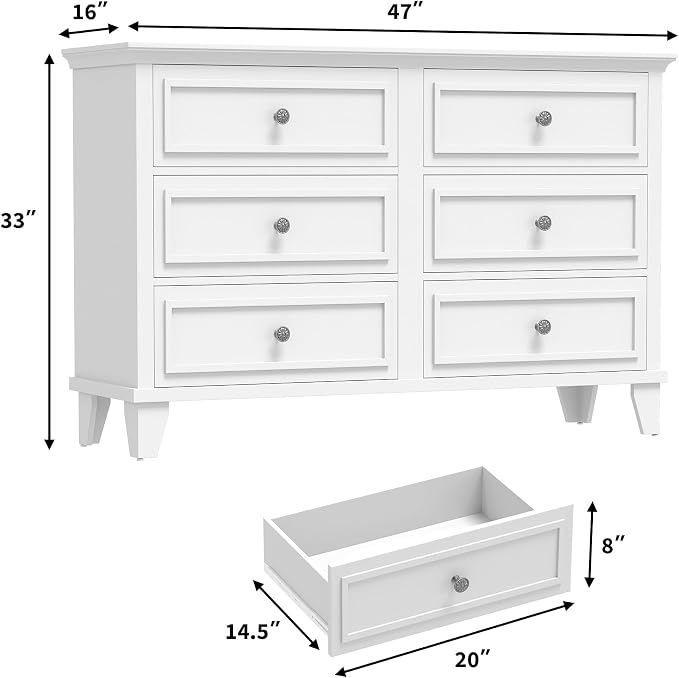 IDEALHOUSE 6 Drawer Dresser, Wooden Storage Chest of Drawers - Image 2