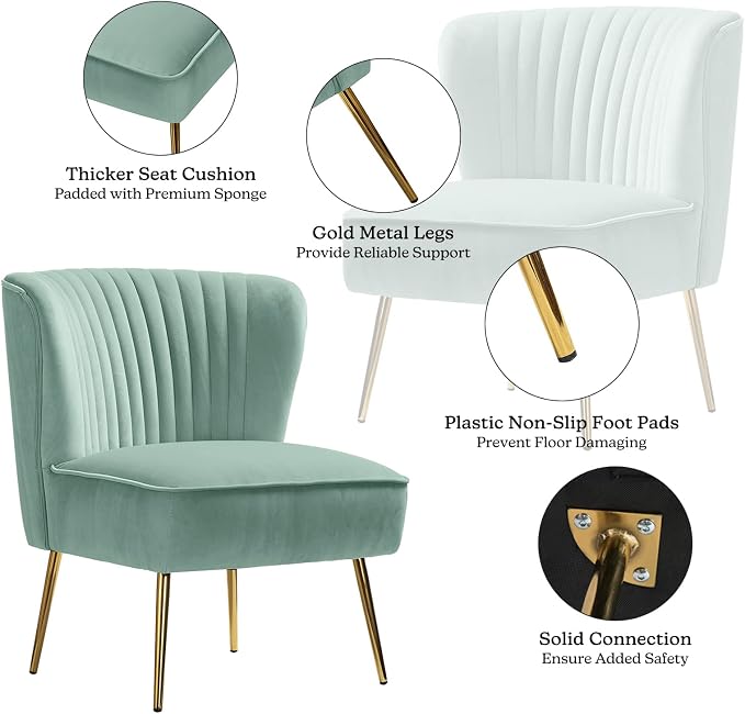 HULALA HOME Velvet Accent Chair, Modern Upholstered Cute Side Chair - Image 4