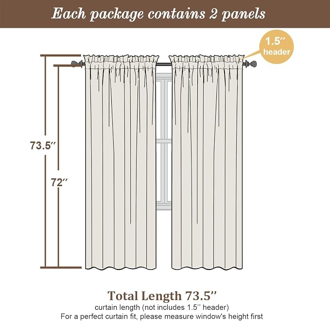 Chyhomenyc Black Semi Sheer Curtains 72 Inch Length 2 Panels Set, Light - Image 5