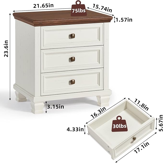 SAVOR LIFE Farmhouse Nightstand Set of 2, Vintage Couch End Table - Image 2