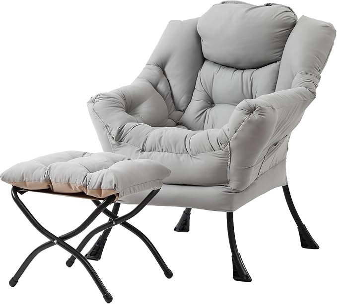 Tiita Lazy Chair with Ottoman, Light Grey Modern Large Accent Chair, Comfy by TiitaHome