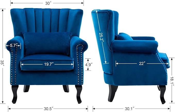 Mid Century Accent Chair Modern Tufted Wingback Armchair Club Chair Velvet - Image 3
