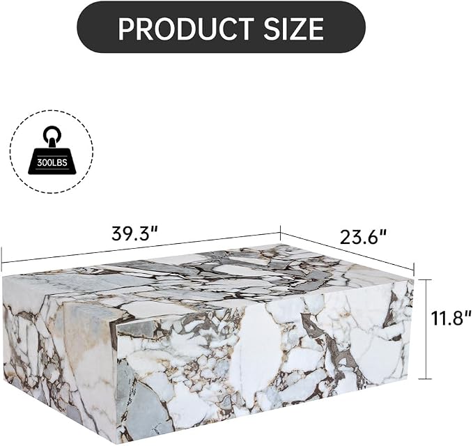 Faux Marble White Coffee Table, Rectangle MDF Living Room Table, Center Table - Image 2