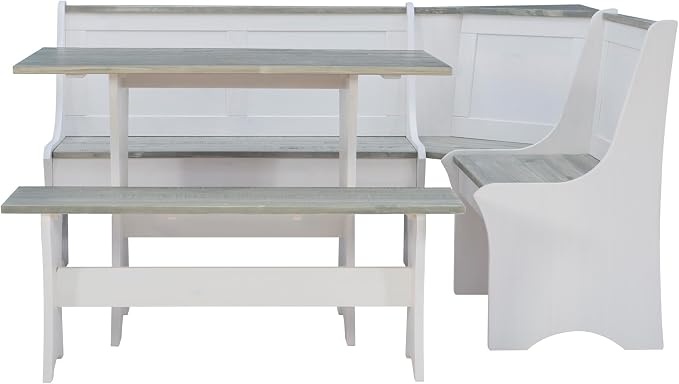 Linon Jackie Two Tone Pine Wood Coastal Corner Dining Nook in Graywash/White - Image 2