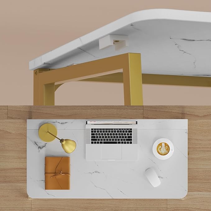 WOHOMO White Faux Marble Folding Desk, 31.5" Small Desk - Image 8
