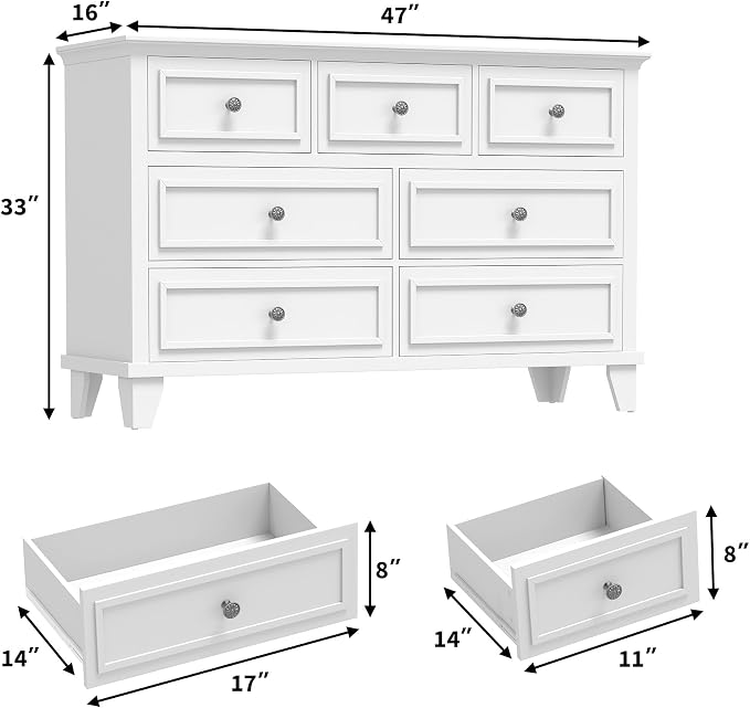 IDEALHOUSE 7 Drawer Dresser, Large Wooden Storage Chest of Drawers - Image 2