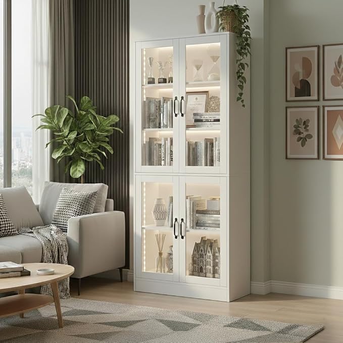 holzart Modern White 5-Tier Display Cabinet - Image 9