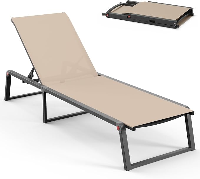 Aluminum Chaise Lounge Chair Outdoor, Foldable& No Assembly Patio Pool Lounge by Oasbira