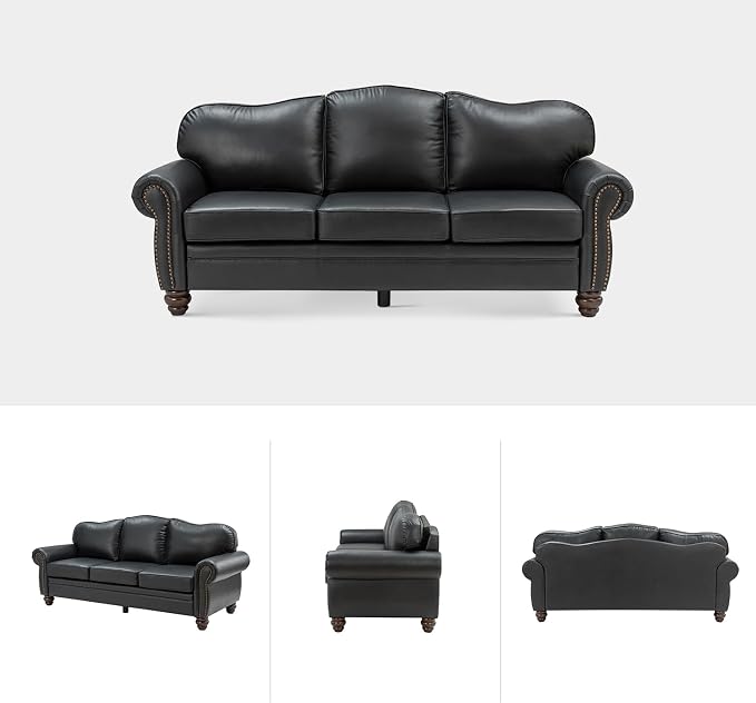 81" Genuine Leather Sofa, Classic 3-Seater Couchs - Image 7